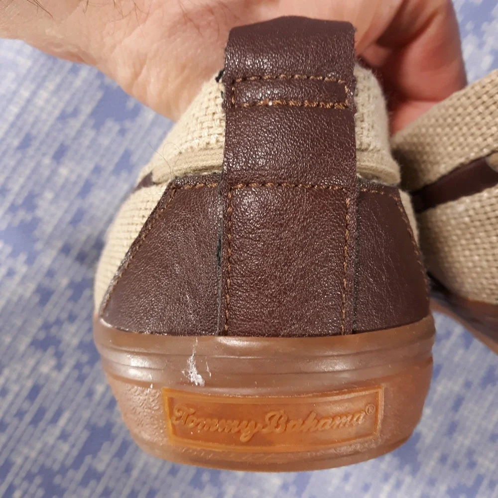 Tommy Bahama Boat Shoes Mens 11 Leather Upper Lace Up Beige Brown